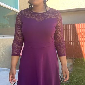 SIZE 14. Deep Purple Midi Length Dress.
